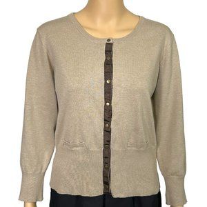 Vintage Essentials By Milano Womens L Tan Snap Up Stretch Cardigan Sweater Top